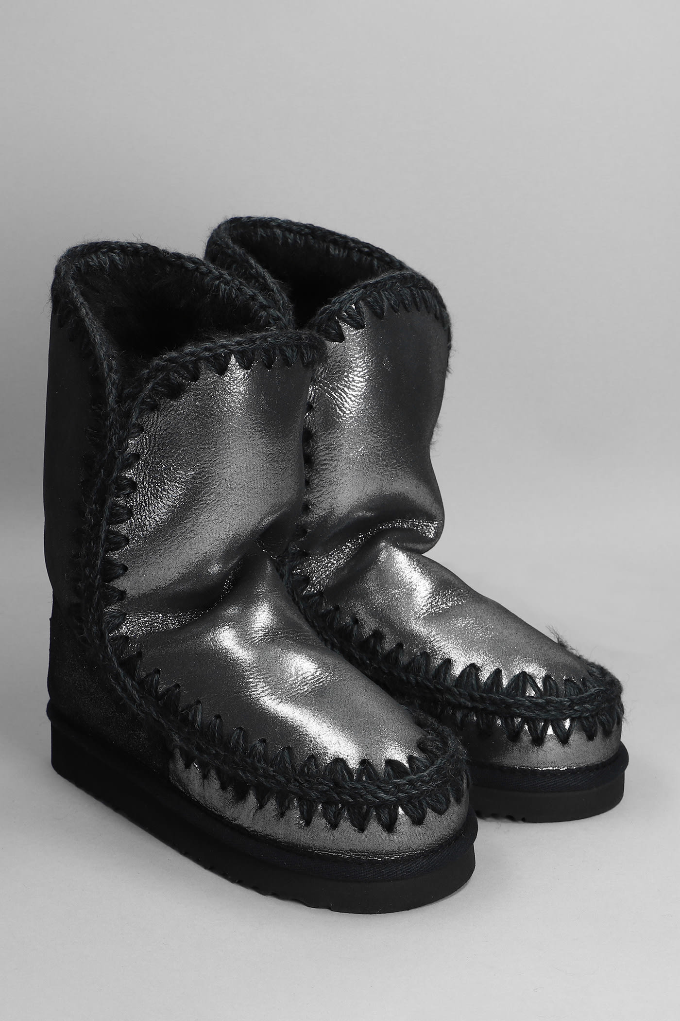 Mou Eskimo 24 Low Heels Ankle Boots In Black Glitter In Black