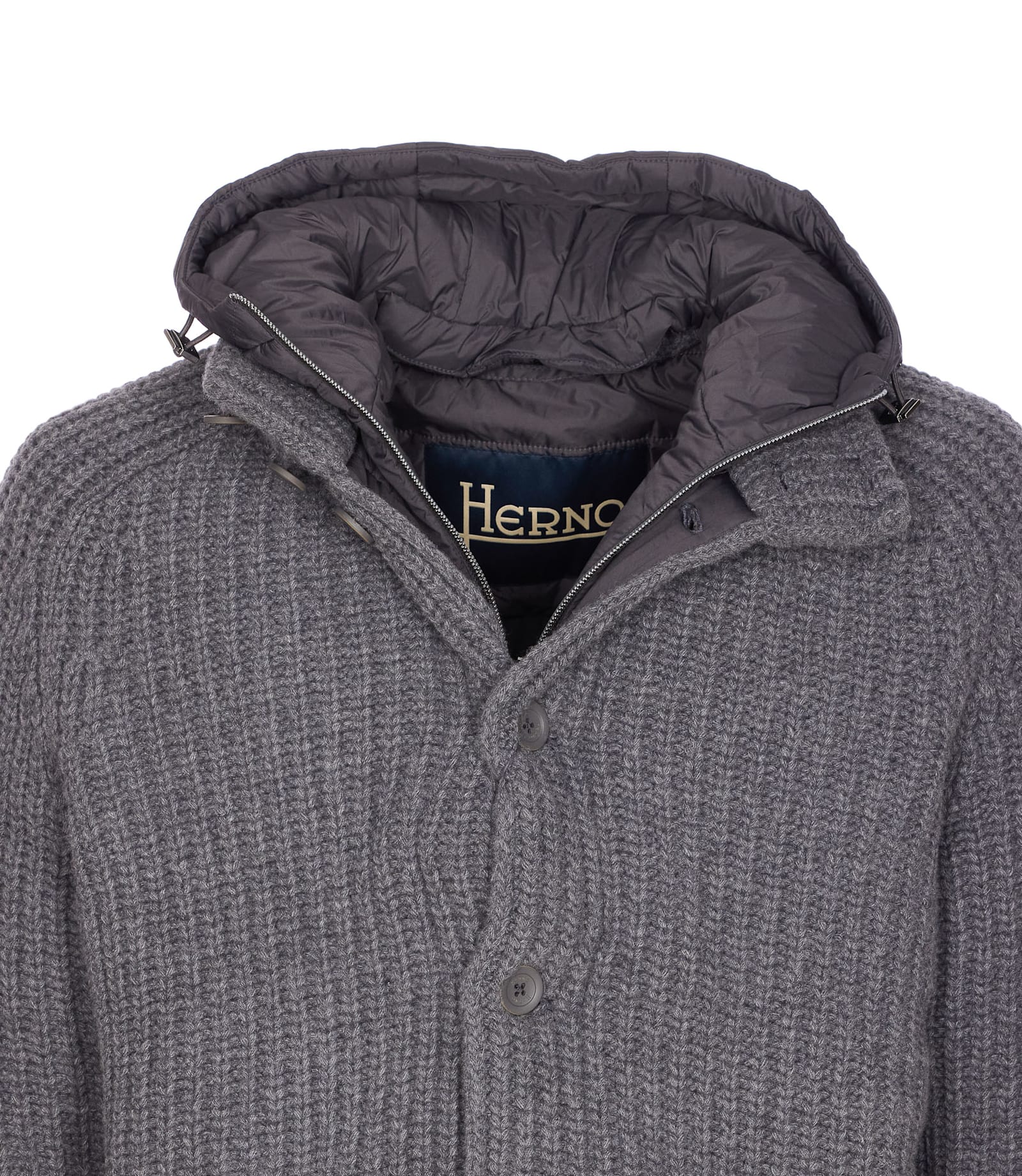 Herno Padded Bomber Jacket With Hood And Pockets In Gray