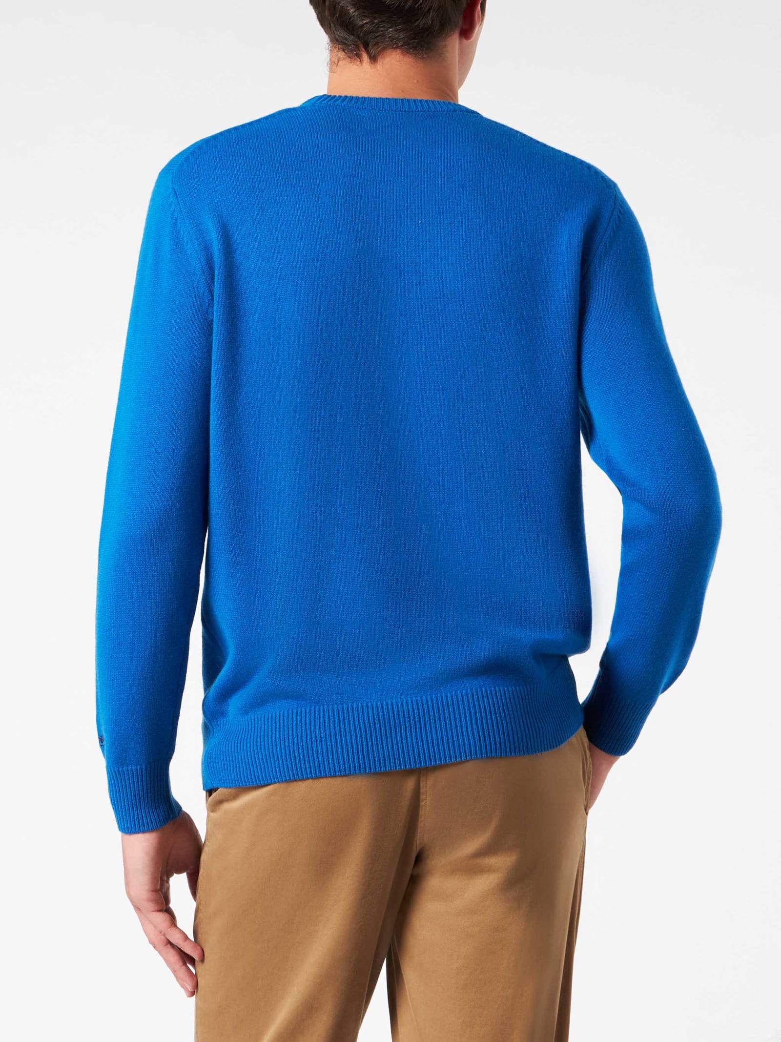 Mc2 Saint Barth Man Crewneck Sweater With Snoopy Padel Jacquard Snoopy - ©peanuts Special Edition In Blue