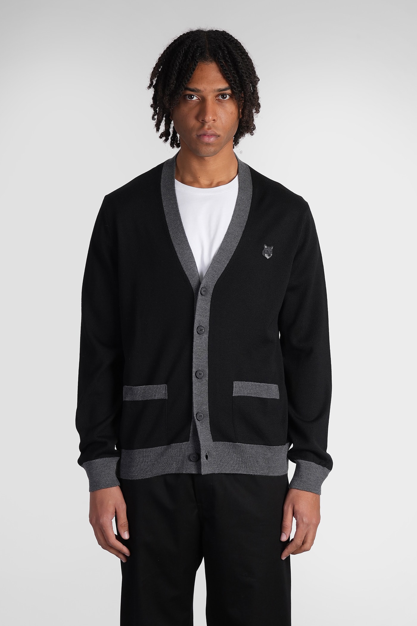 Maison Kitsuné Cardigan In Black Wool