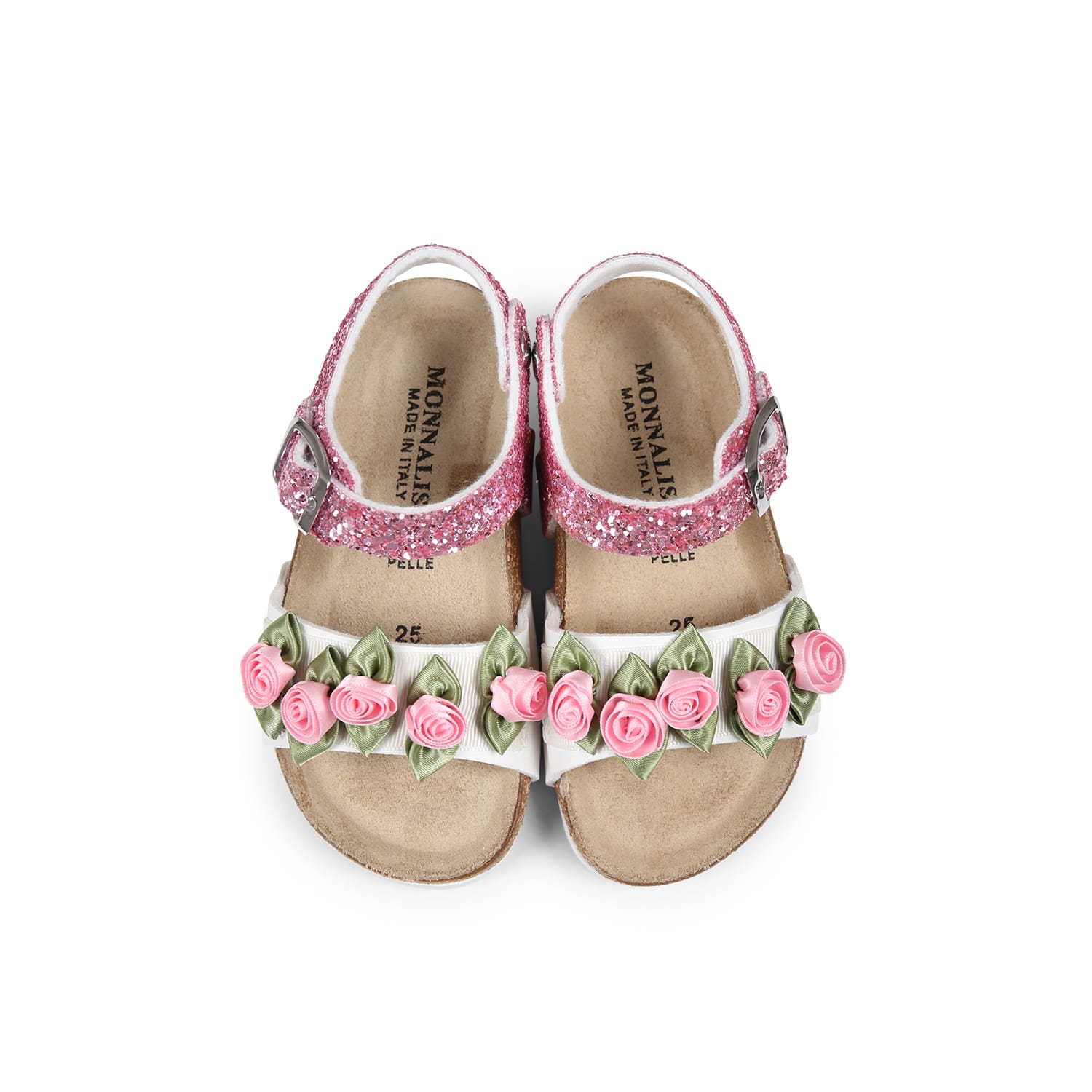 MONNALISA PINK SANDALS FOR GIRL WITH ROSES 