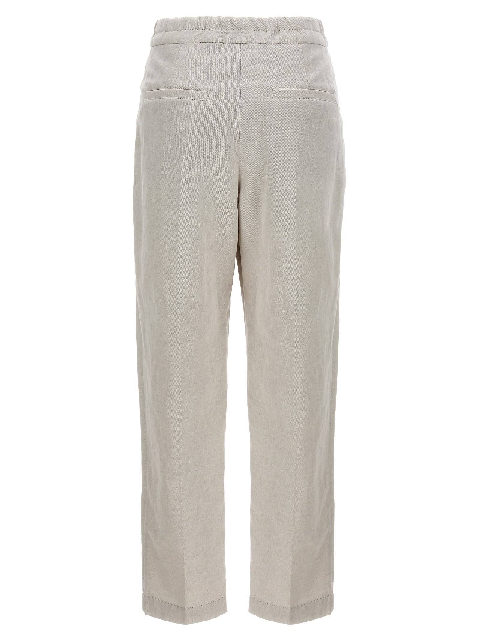 Shop Brunello Cucinelli Linen Cotton Trousers In White