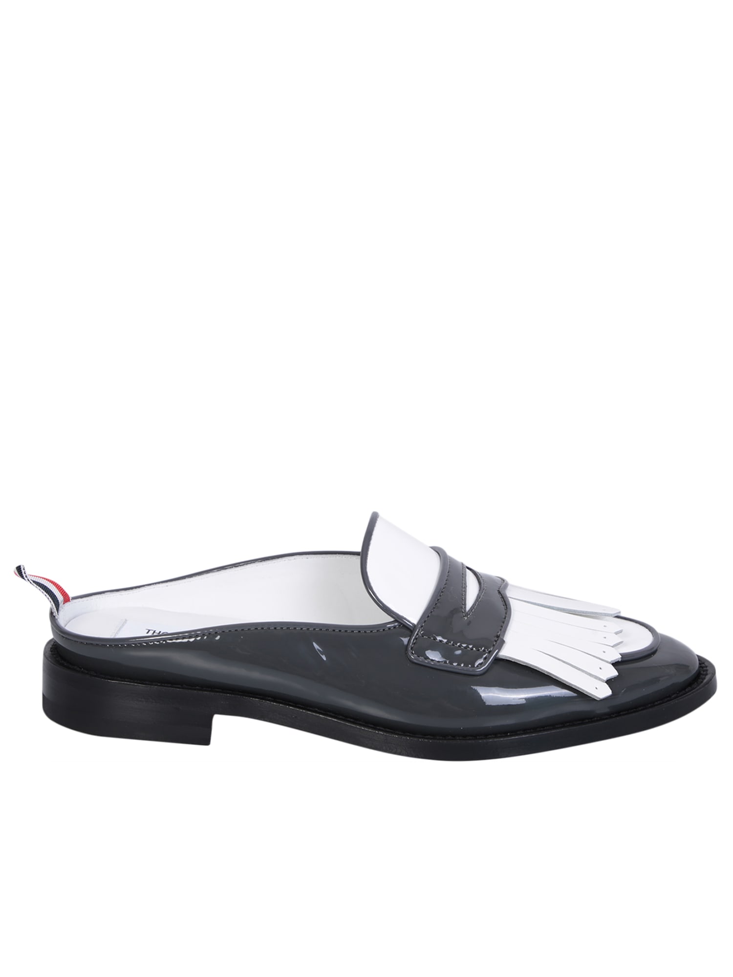 Shop Thom Browne Black And White Varsity Mule Loafer In Grey