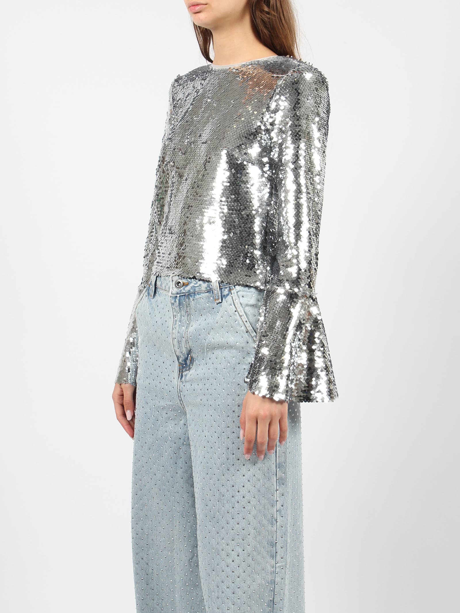 Self-portrait Self Portrait Sequined Cropped Top In Metallic