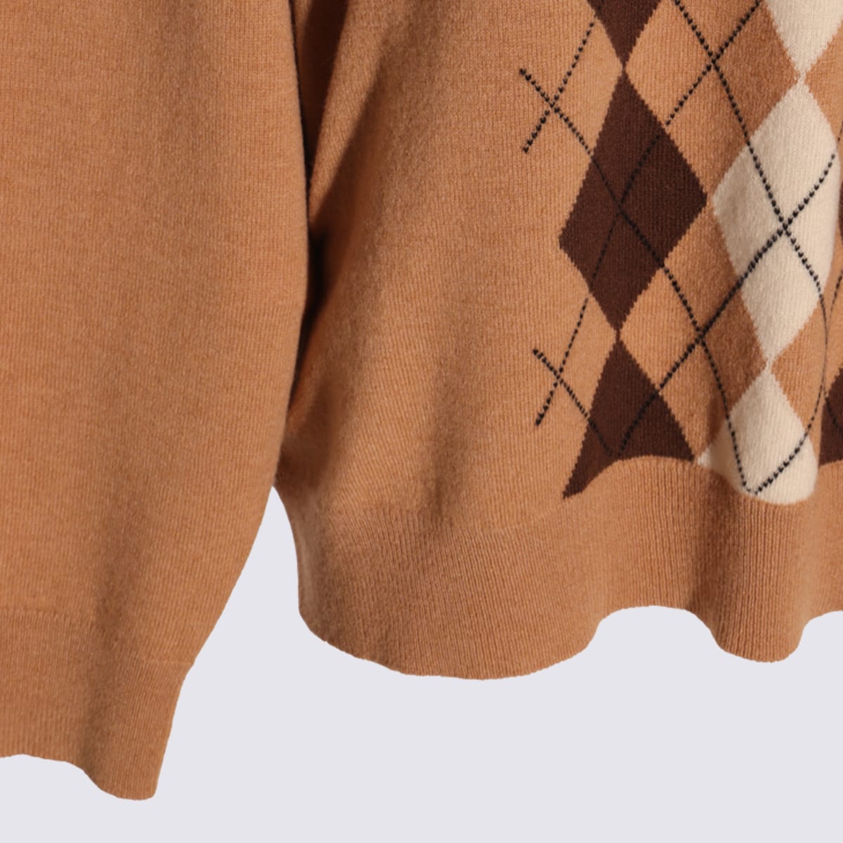 Miu Miu Argyle Pattern Cashmere Polo Pullover In Brown