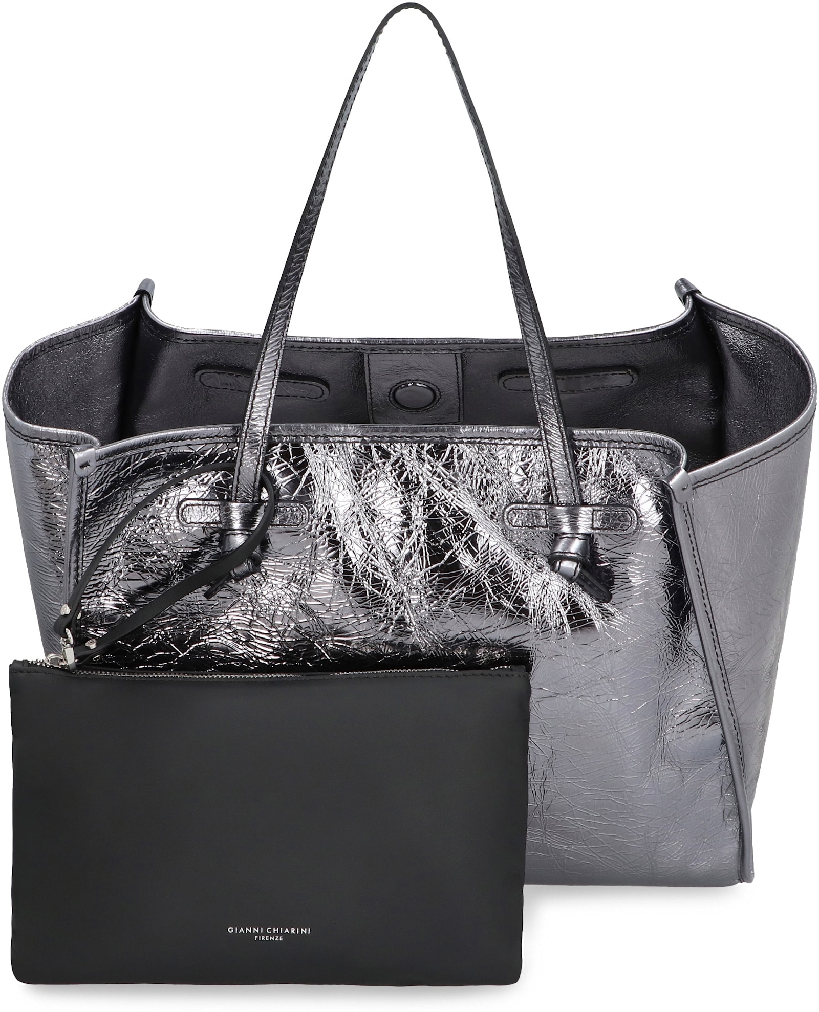 Shop Gianni Chiarini Marcella Smooth Leather Tote Bag In Silver