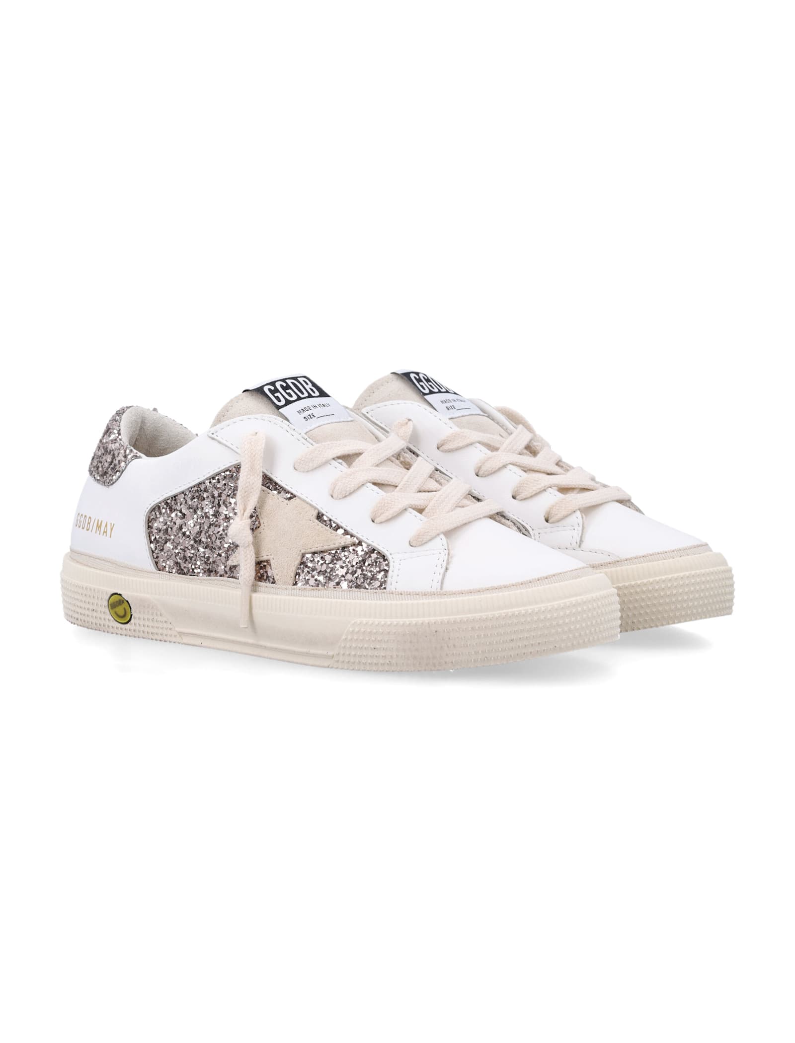 Golden Goose Kids May Leather And Glitter Sneakers In Multi