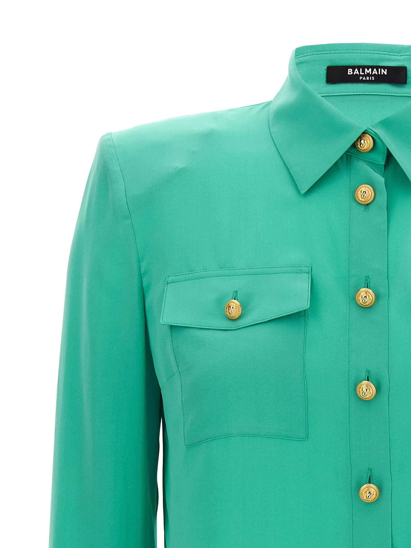 Shop Balmain Logo Button Shirt In Light Blue