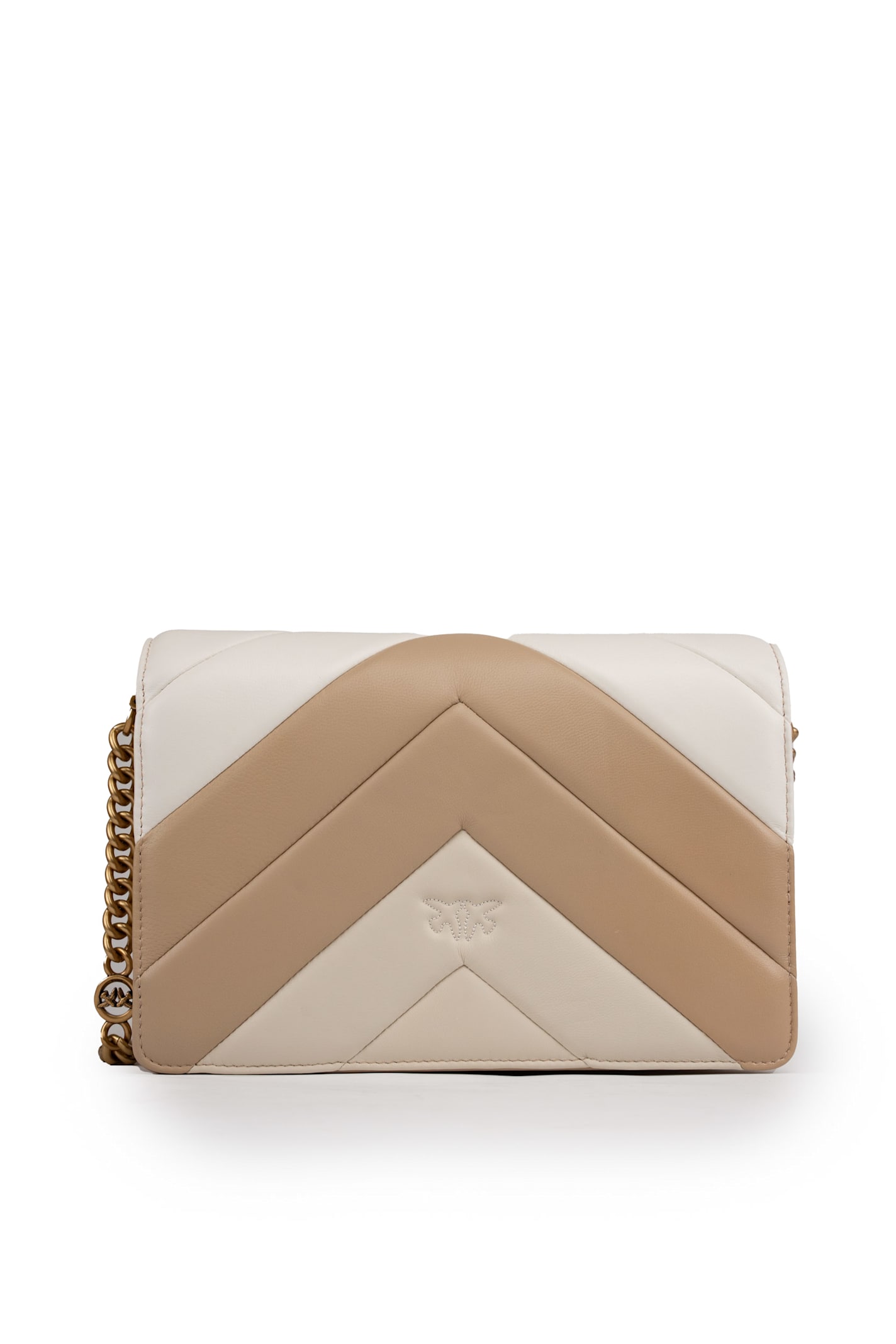 Shop Pinko Classic Love Click Big Chevron Degraded Bag In Bianco Multi-antique Gold