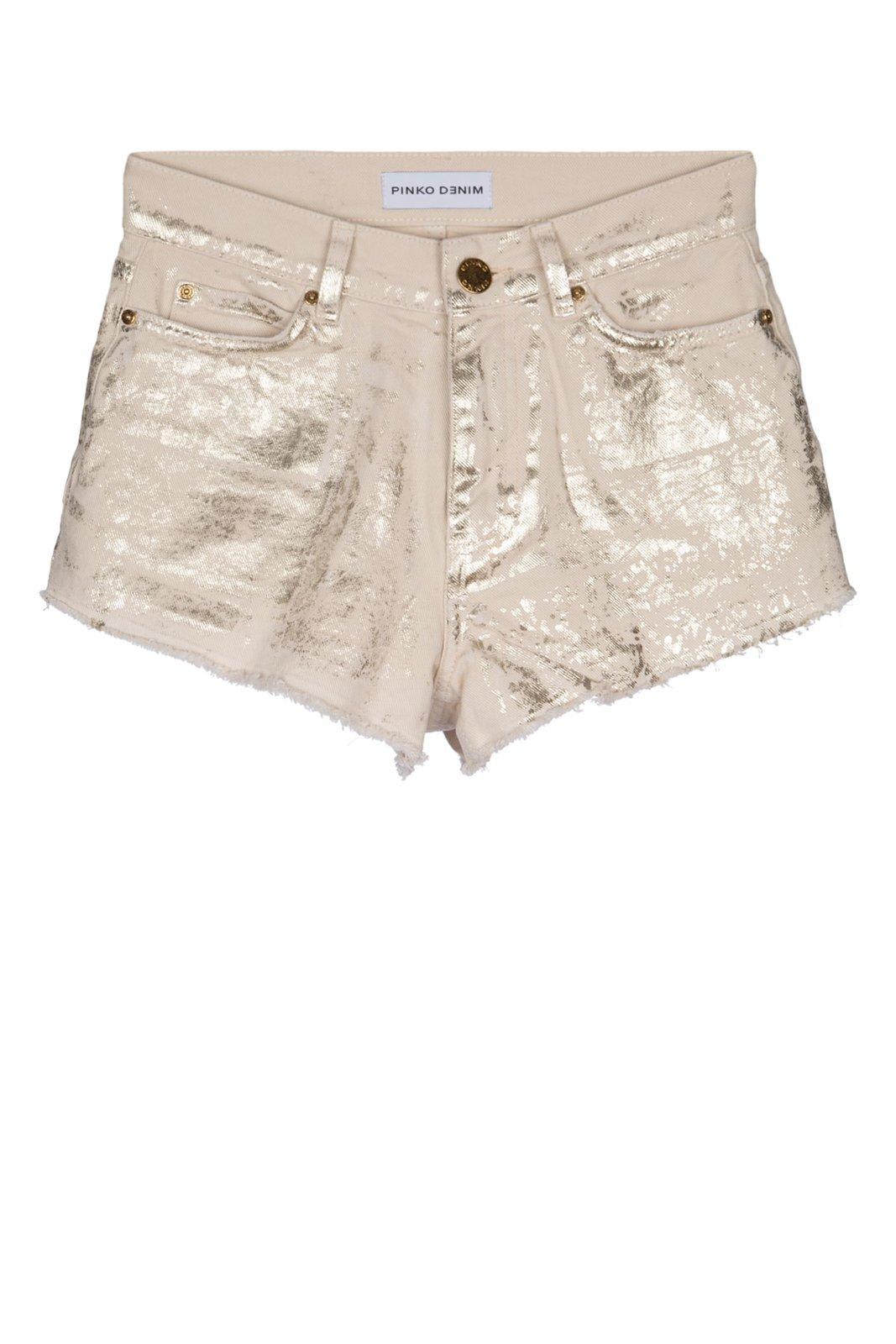 Shop Pinko Frayed Hem Shorts In Stucco/light Gold