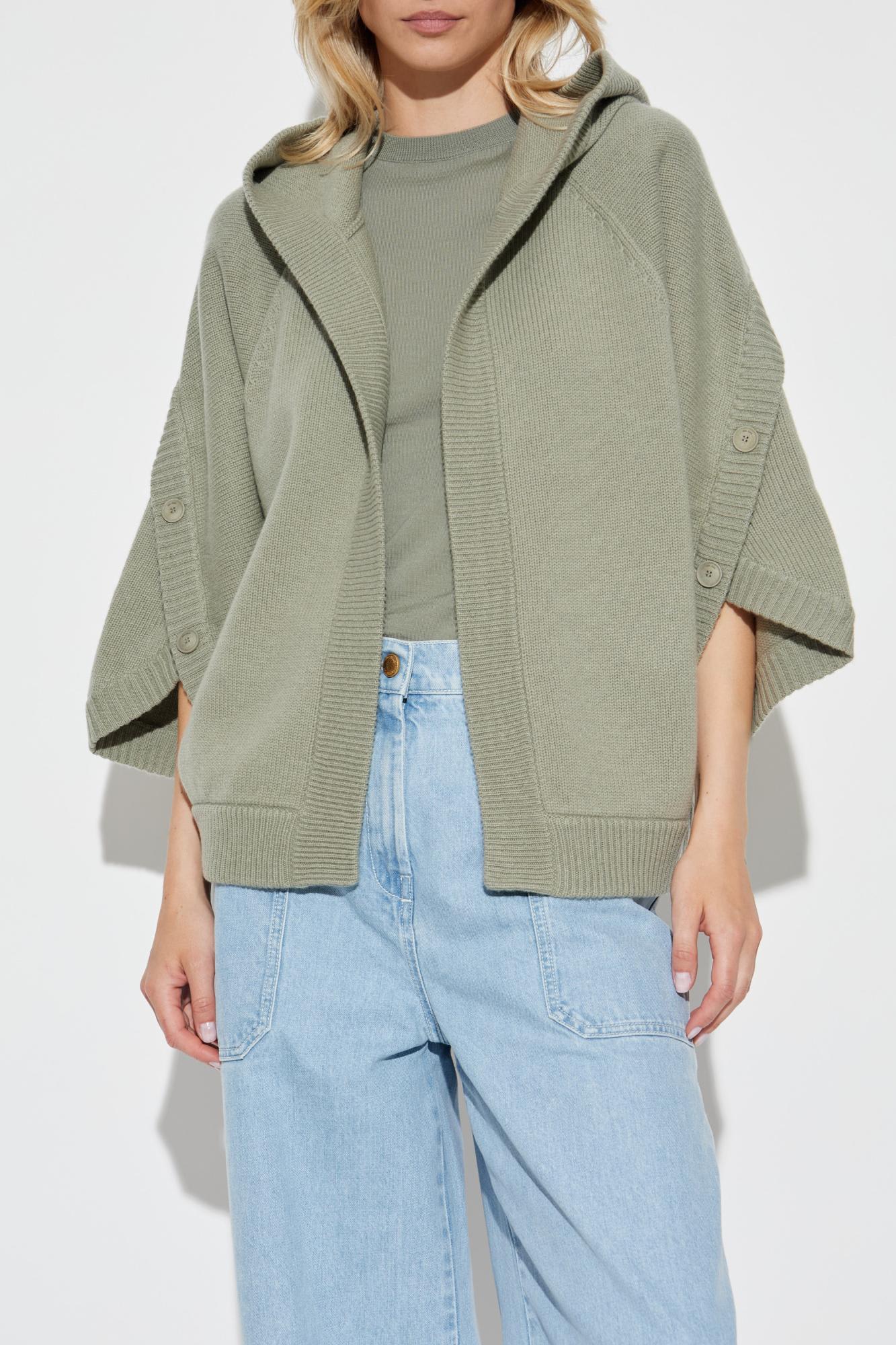 Max Mara Wool Blend Cardigan With Buttoned Hood In Gray
