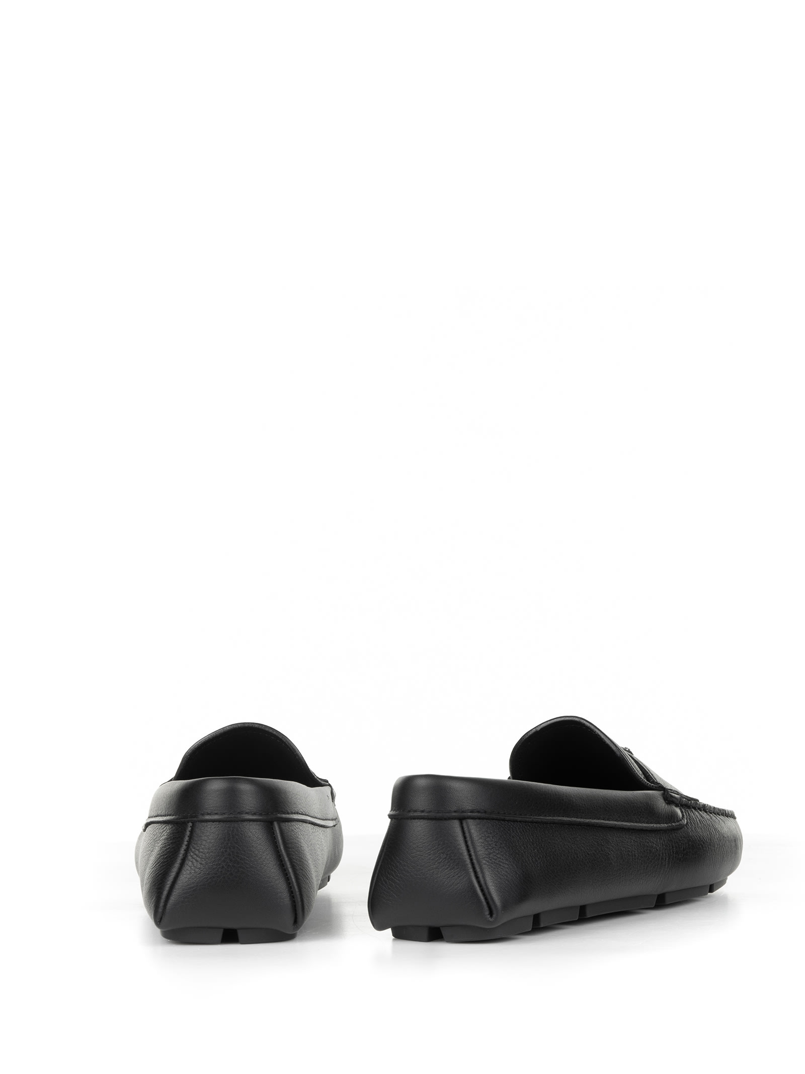 Prada Leather Moccasin With Logo In Nero