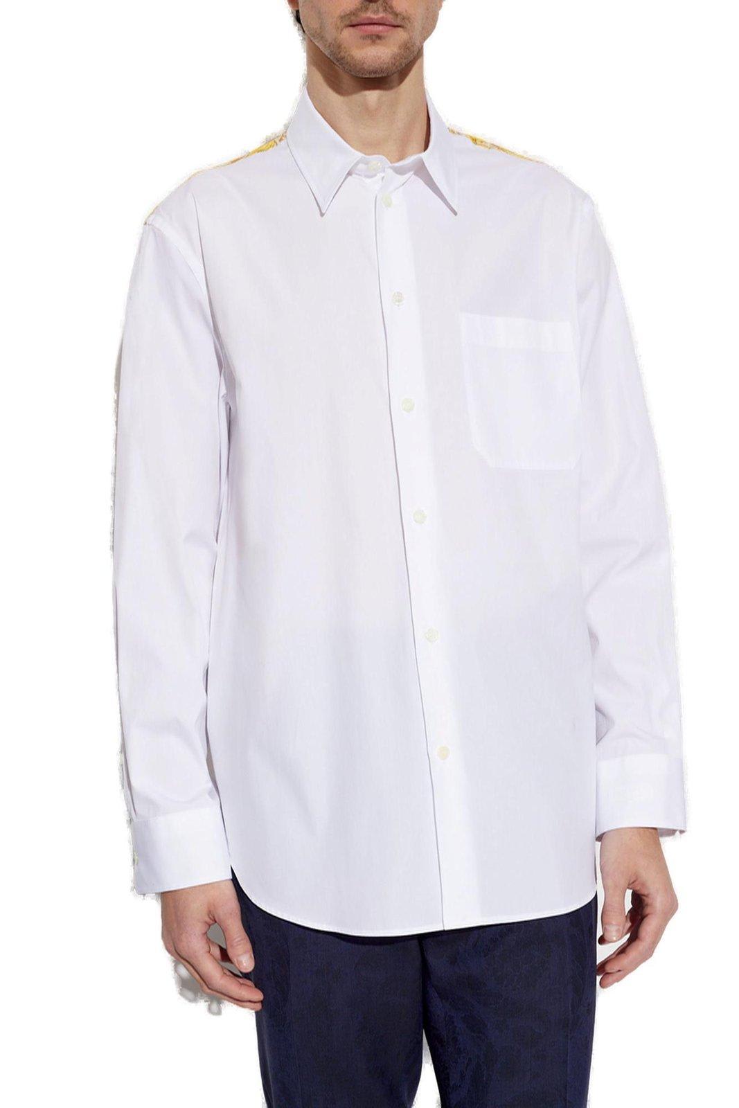 Shop Versace Barocco-panelled Button-up Shirt In Beige