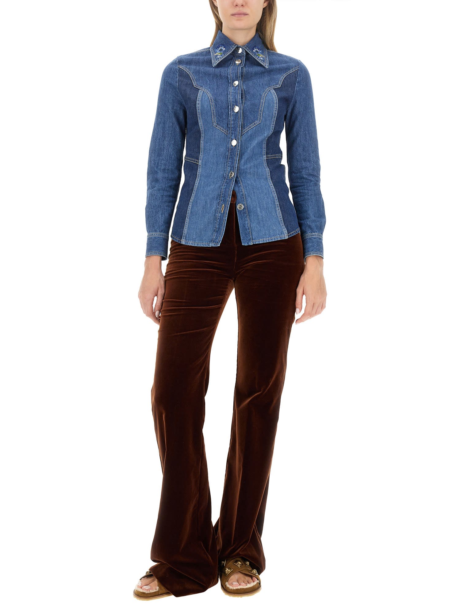 Etro Denim Design Slim Fit Shirt In Blue