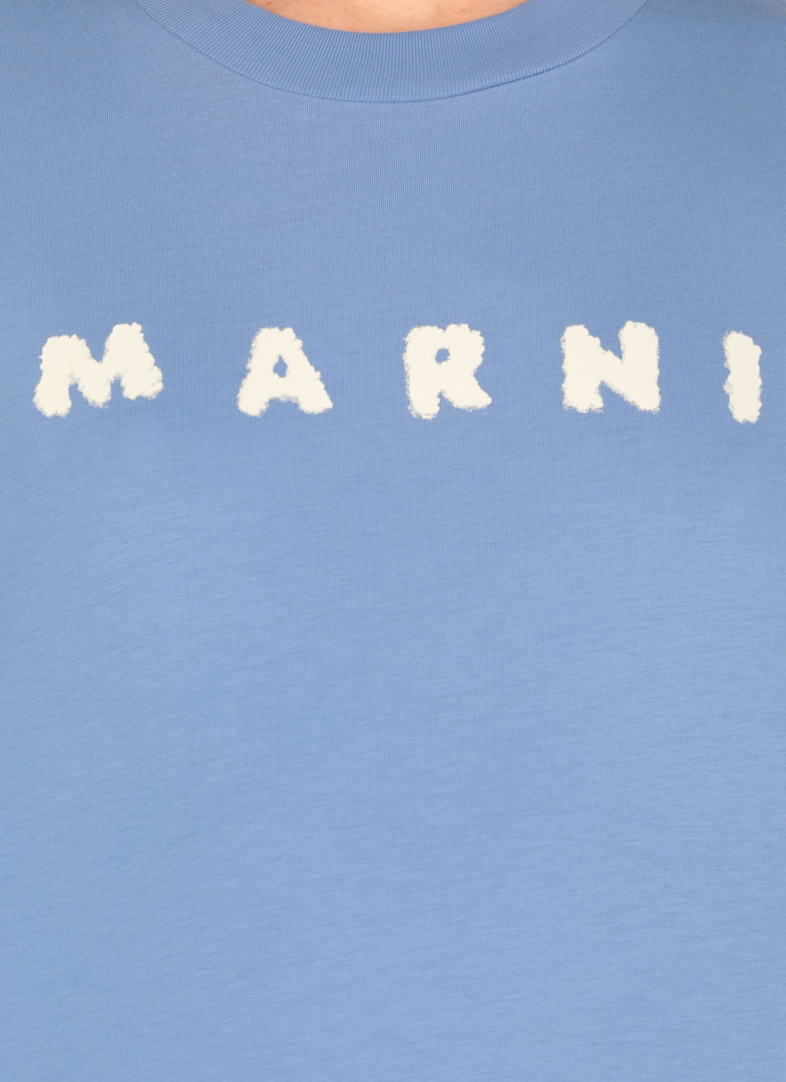 Marni Crew Neck Cotton T-shirt In Light Blue