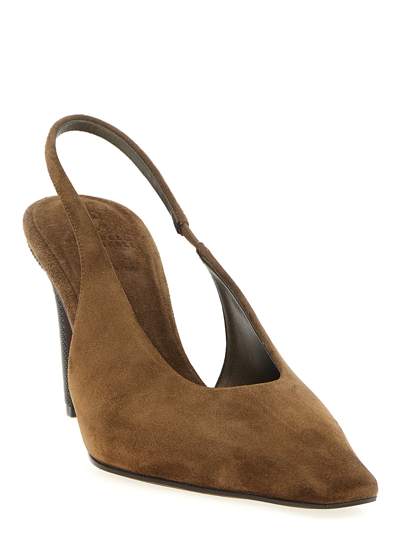 Brunello Cucinelli Slingback High Heel Sandals In Brown