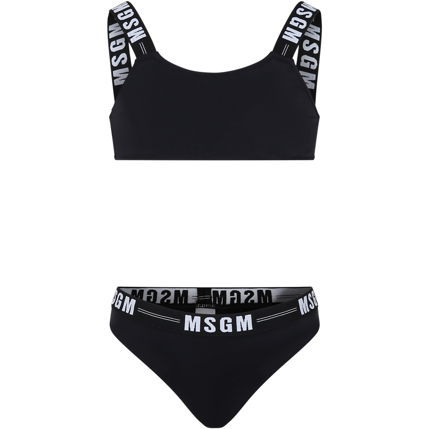 Msgm Kids' Black Bikini For Girl With Logo