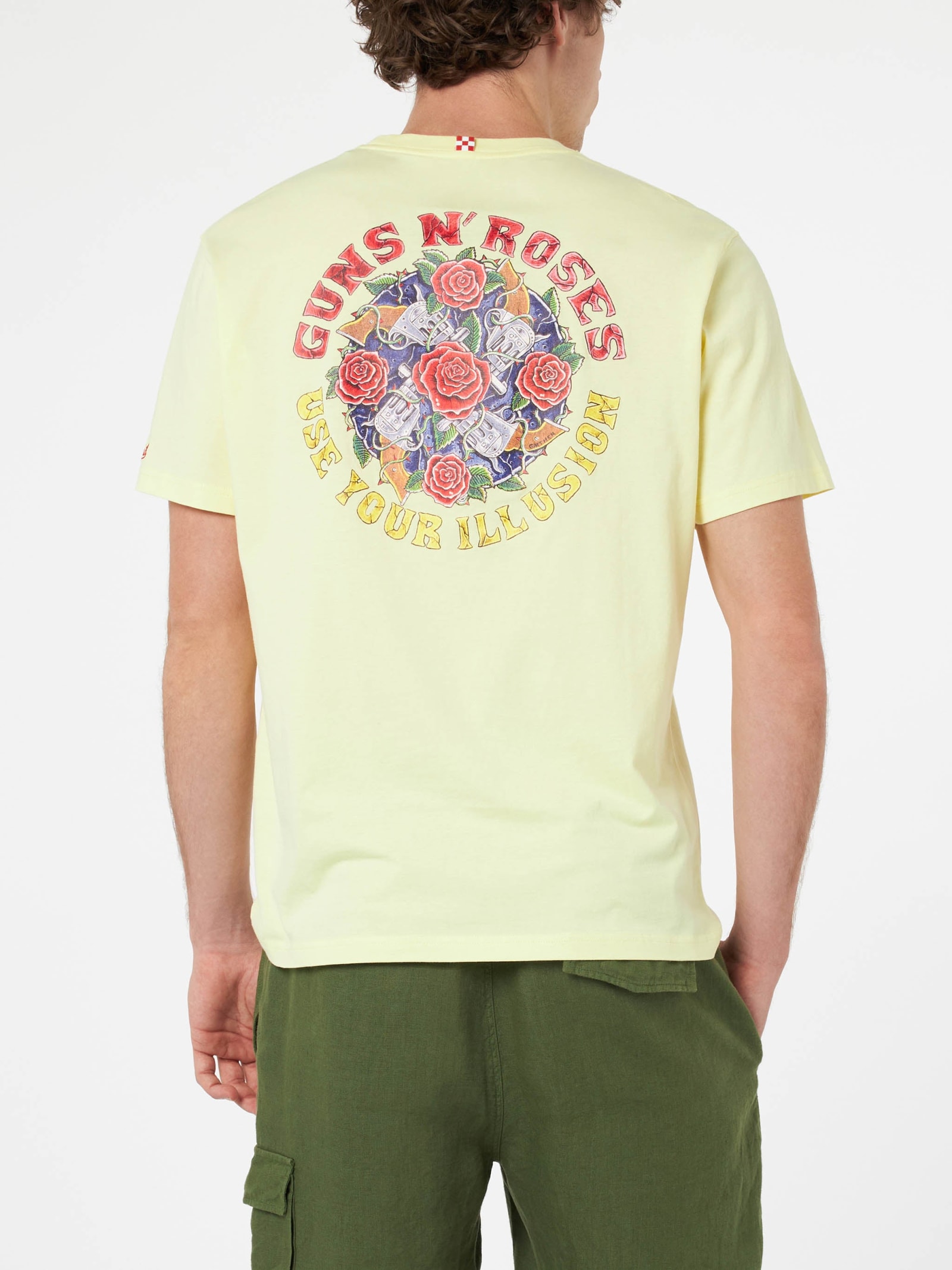 Shop Mc2 Saint Barth Man Cotton T-shirt With Guns N Roses Front And Back Placed Print Guns N Roses Special Edition In Yellow