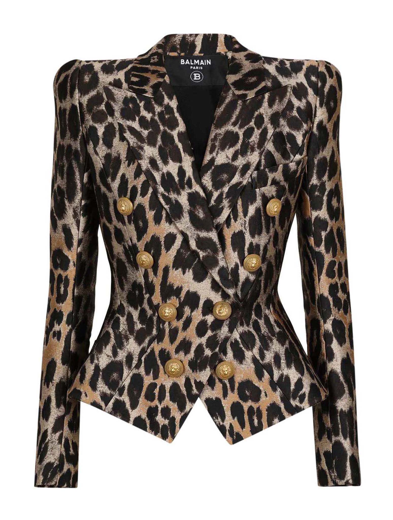 Balmain Double Breast Leopard Jacquard Blazer Jacket In Waa Multi Marron