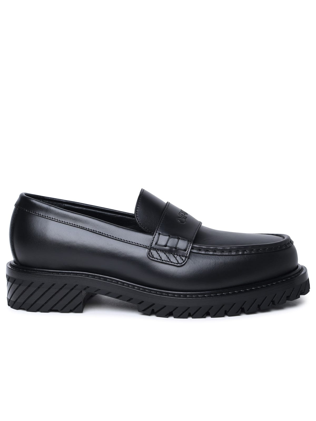 Shop Off-white Military Black Leather Loafers In Black Black (black)