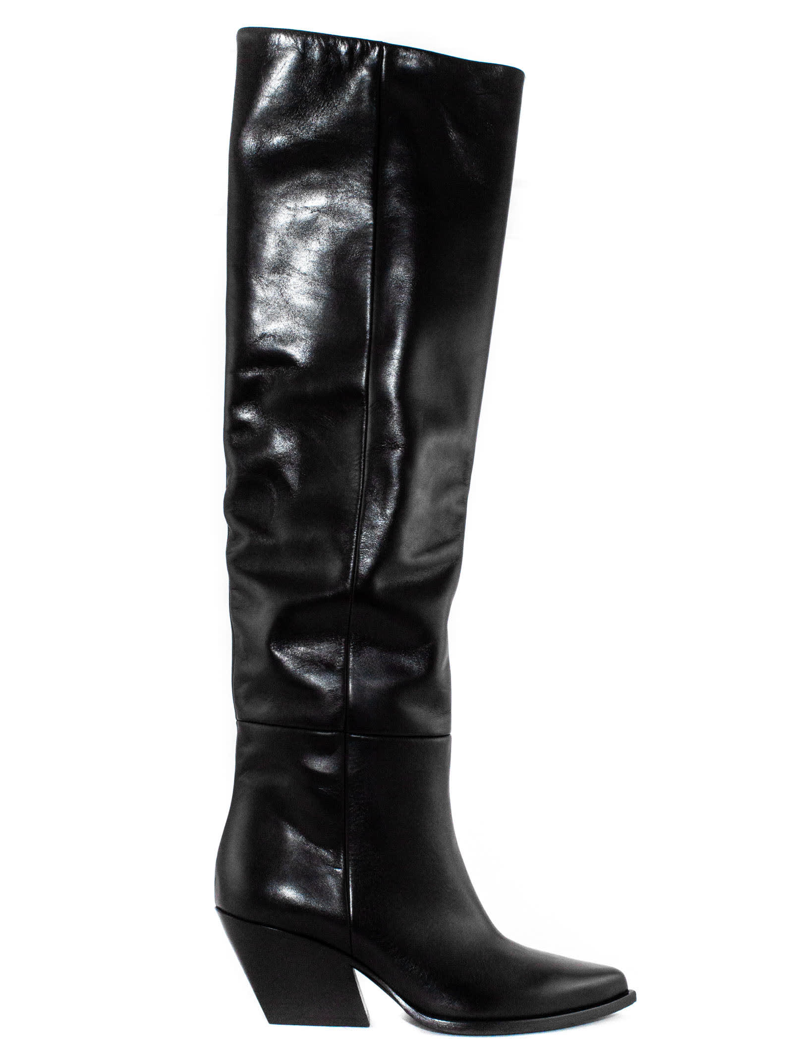 Black Leather Knee Boots