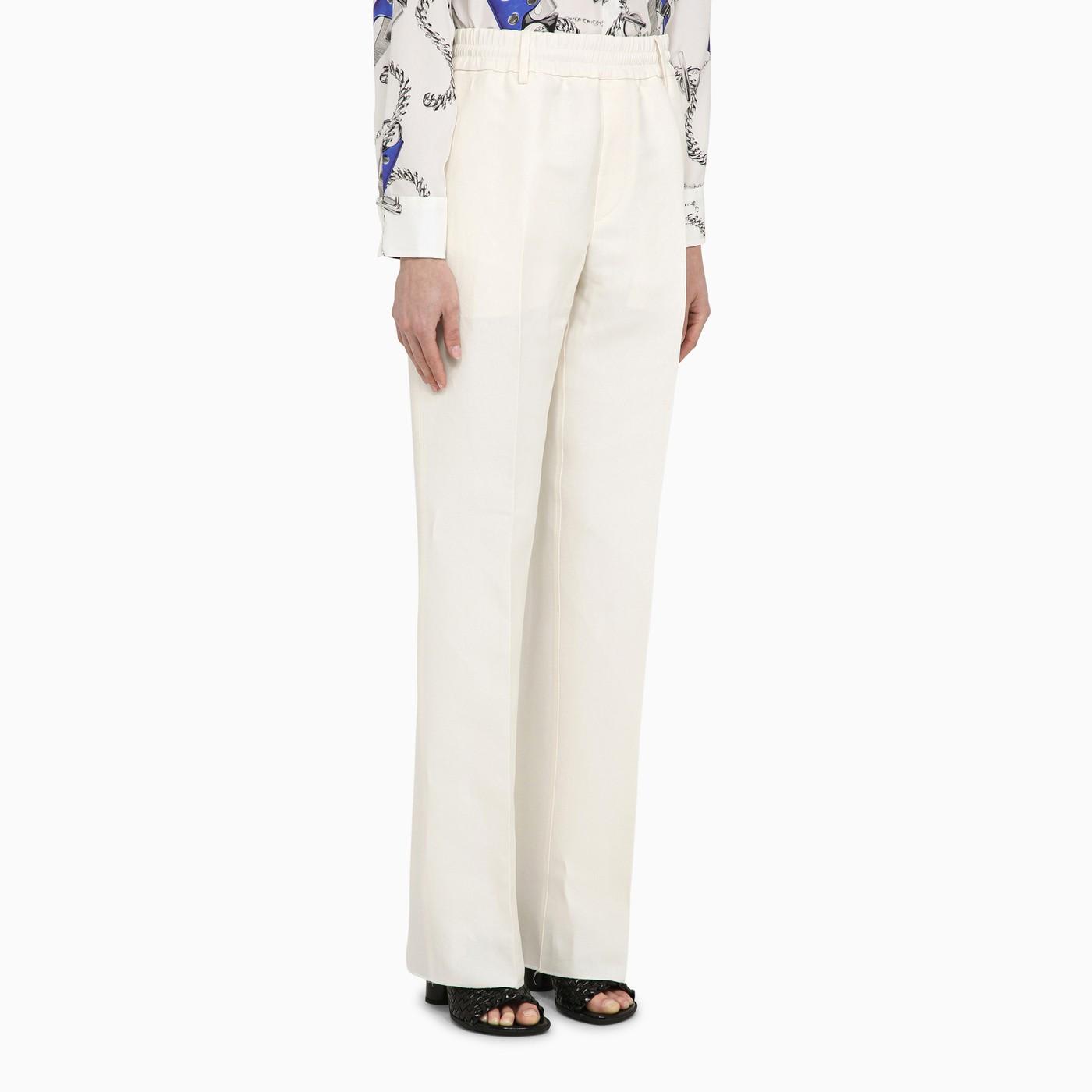 Shop Burberry White Viscose Blend Trousers