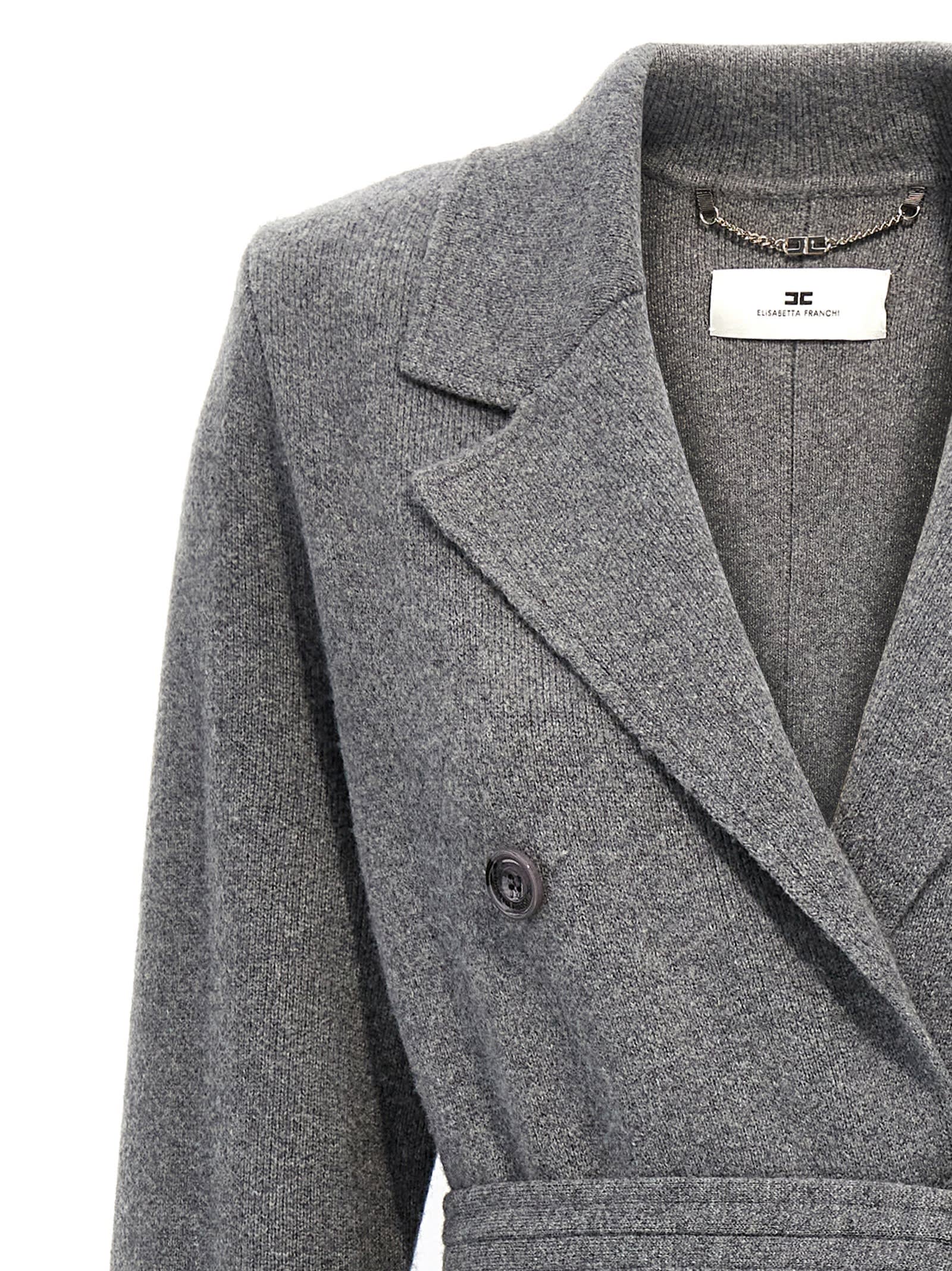 Elisabetta Franchi Steel Melange Belted Coat In Gray