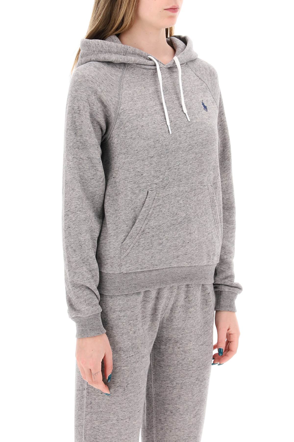 Polo Ralph Lauren Grey Hoodie With Drawstring Hood And Pony Embroidery On The Front In Cotton Blend Woman In Dark Vintage Heather (grey)