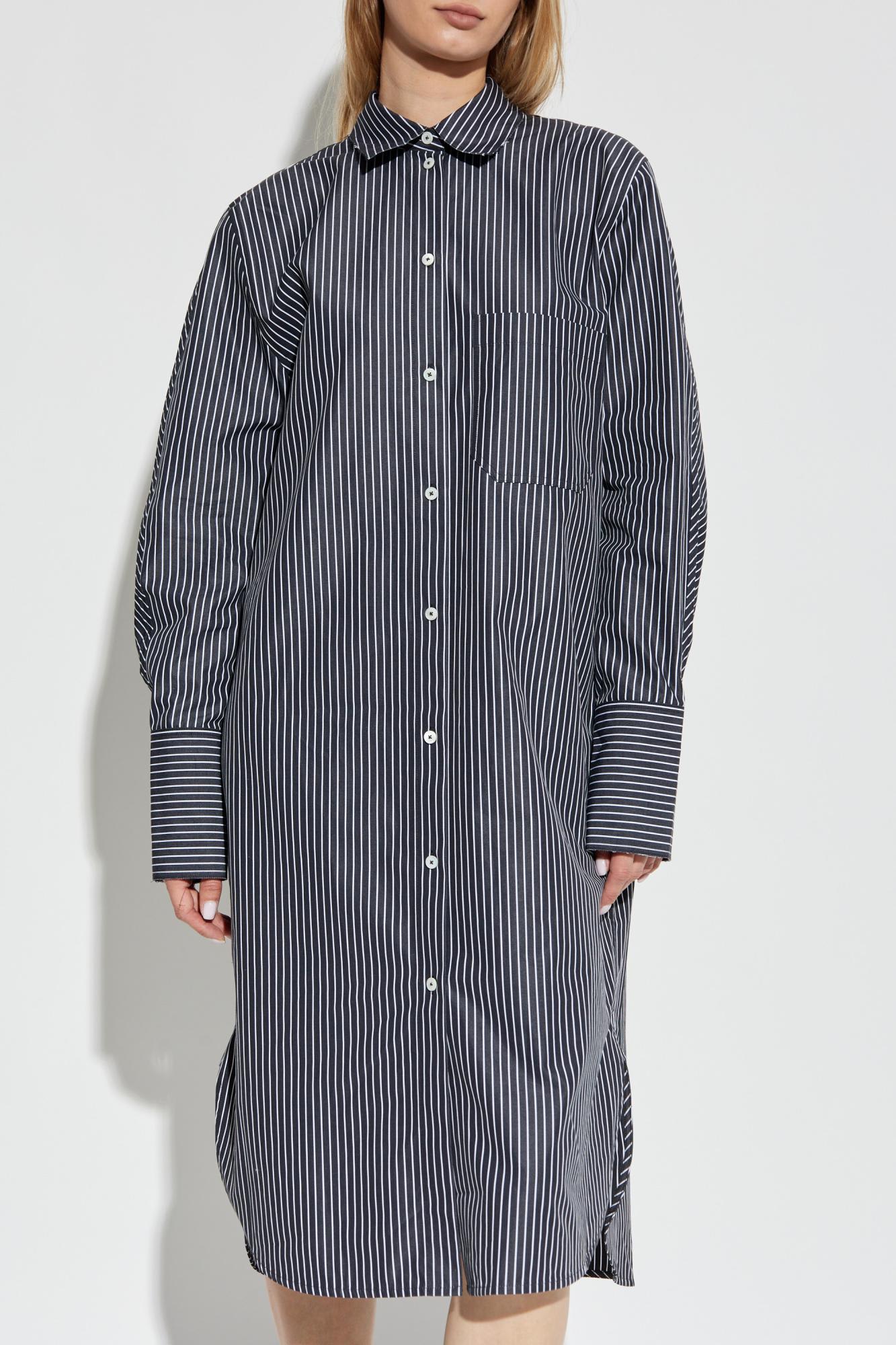 Totême Striped Organic Cotton-poplin Midi Shirt Dress In Gray