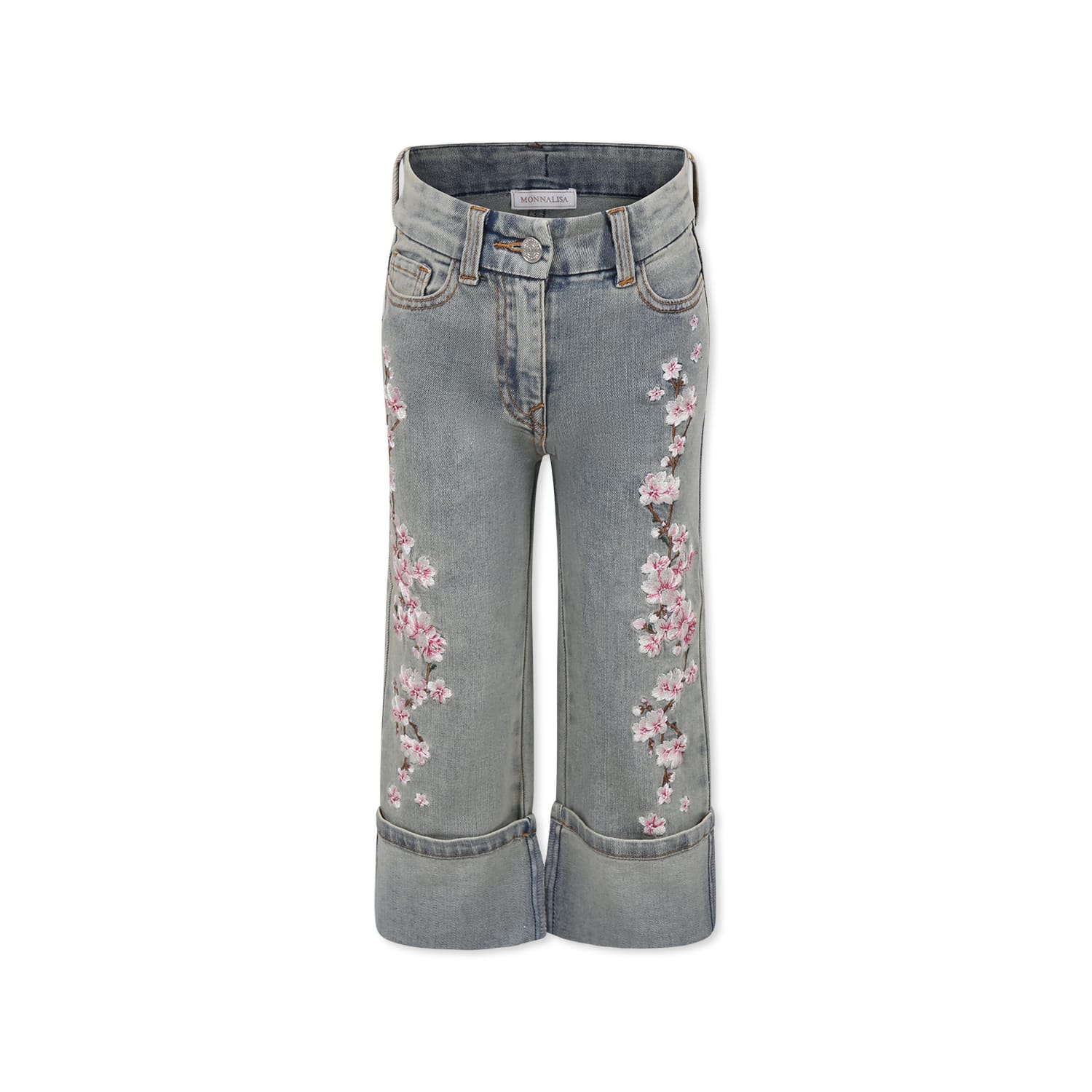 Monnalisa Floral-embroidered Jeans In Grey
