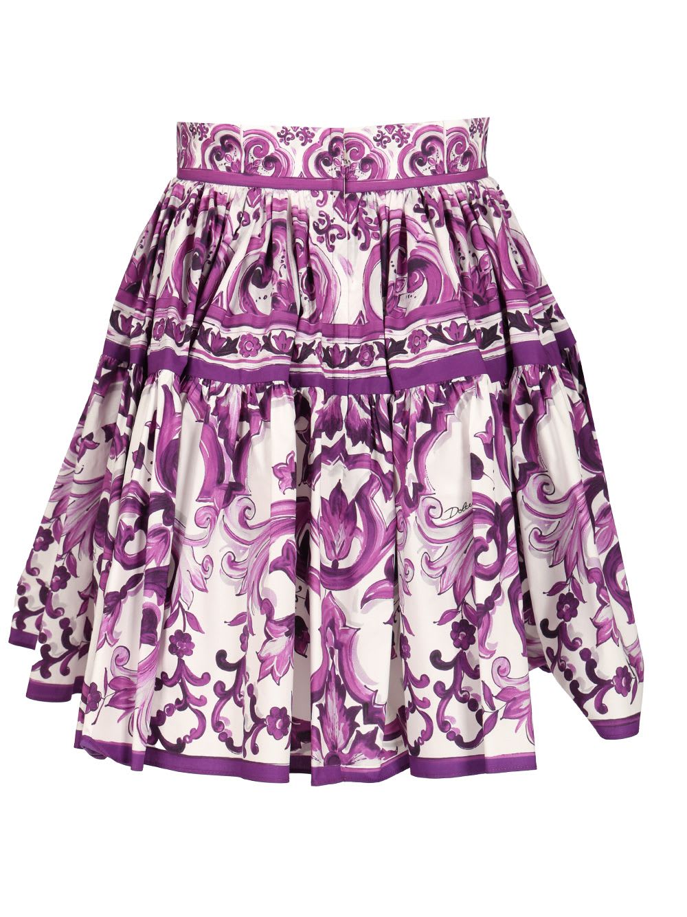 Dolce & Gabbana Violet Pleated Miniskirt With Rear Zip Closure And All-over Graphic Print In Purple