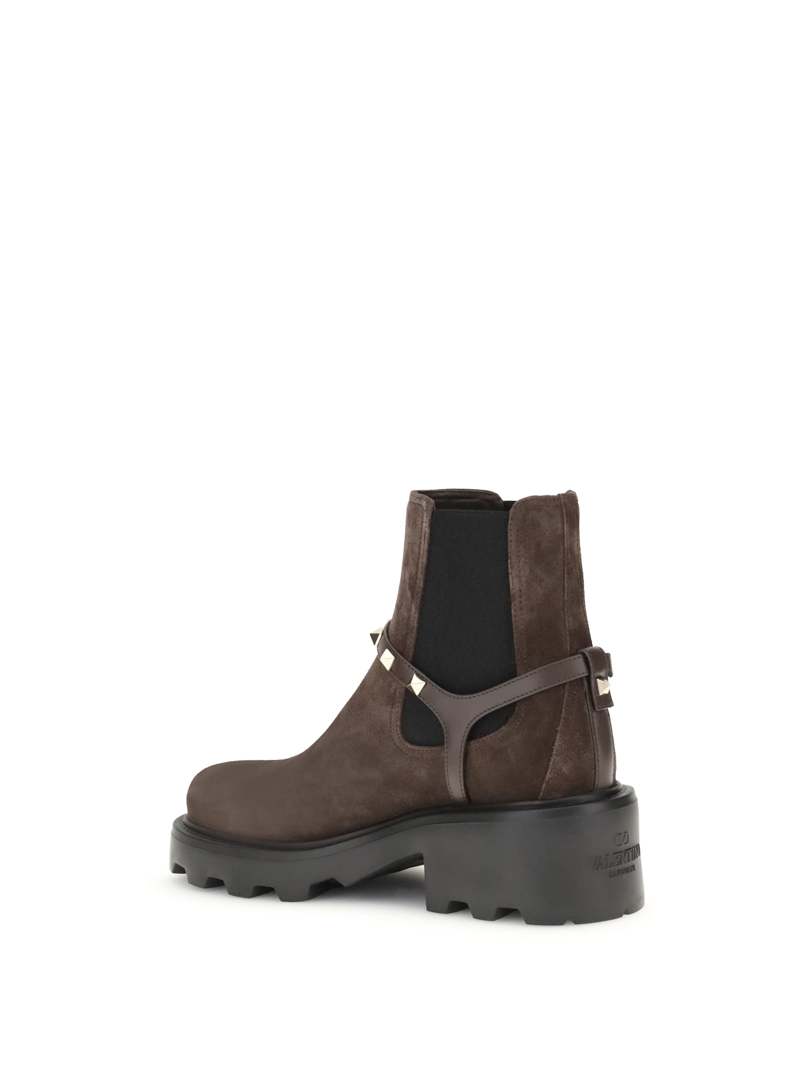Valentino Beatle Rockstud Suede Chelsea Boots In Brown