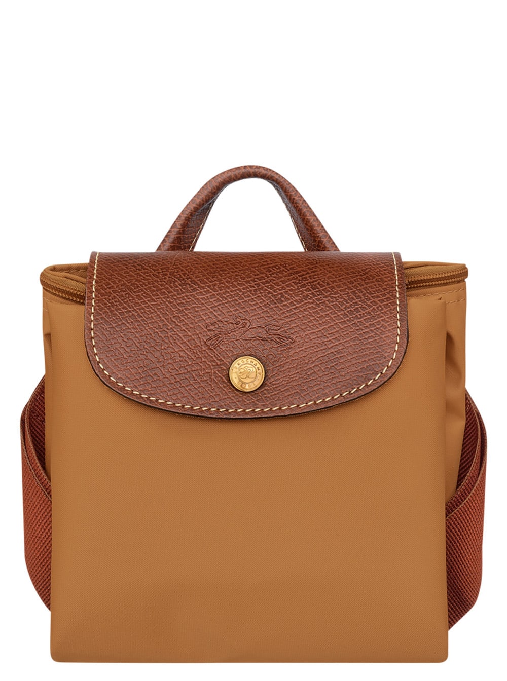 Longchamp Le Pilage Original Beige Medium Backpack With Two Adjustable Shoulder Bag And Embossed Logo On The F