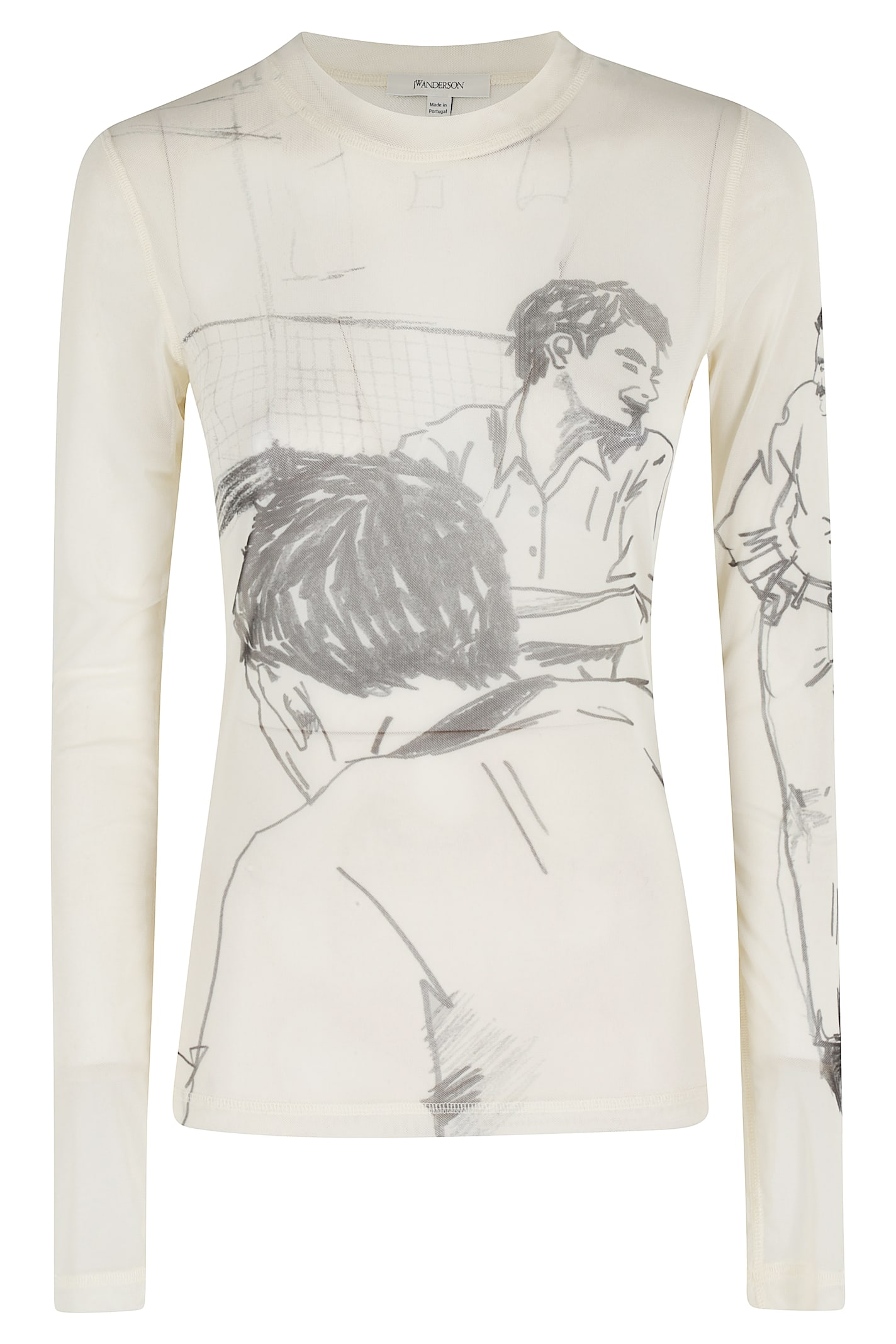 Jw Anderson Sheer Graphic Print Top With Long Sleeves In Neutral