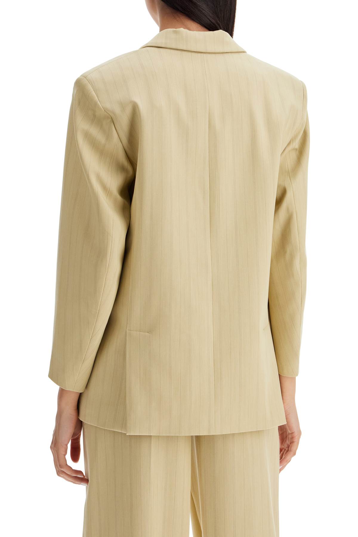 Shop Ganni Striped Boxy Blazer In Sahara Sun (beige)