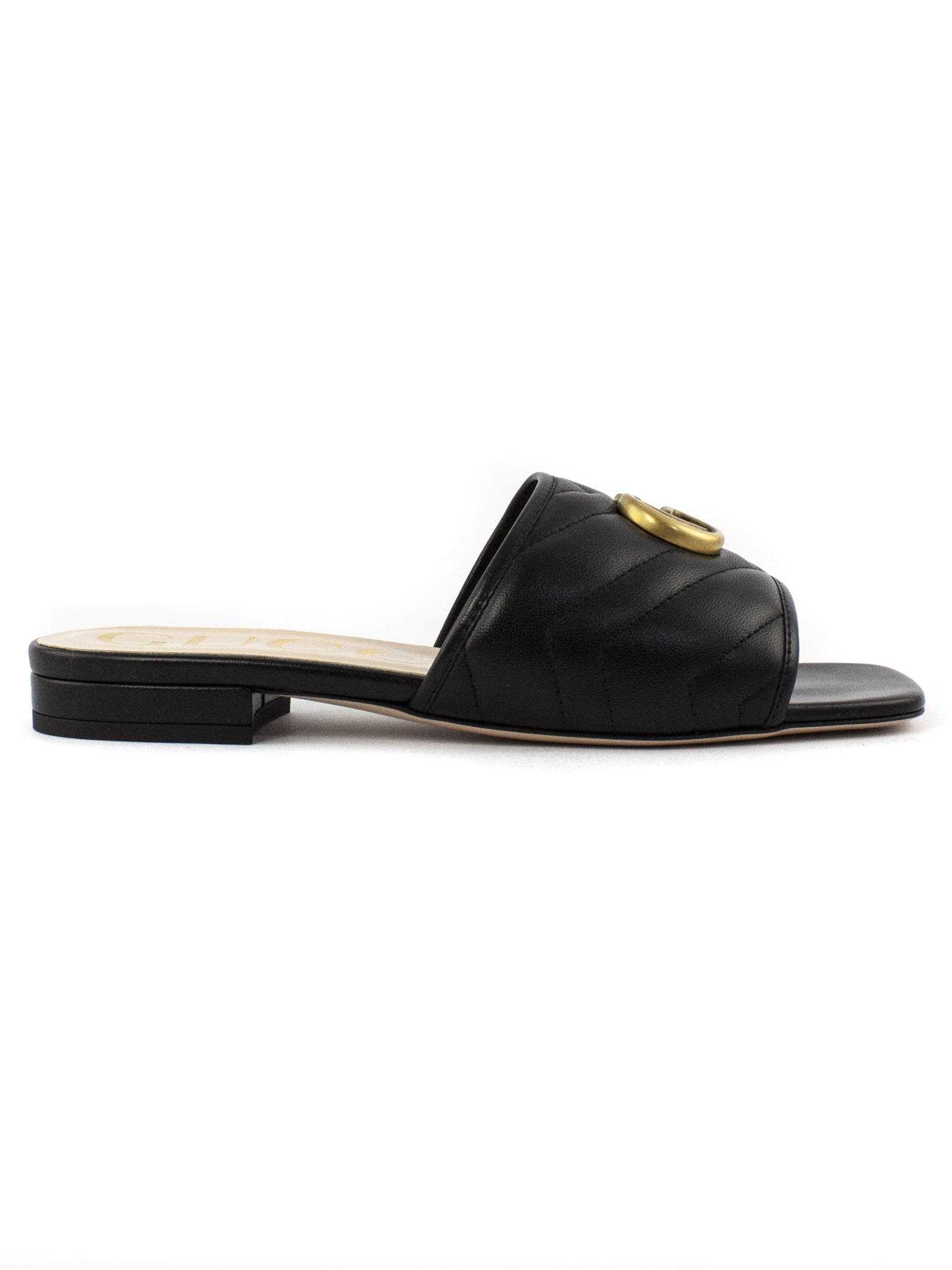 Gucci Jolie Logo-embellished Quilted Leather Slides In Nero