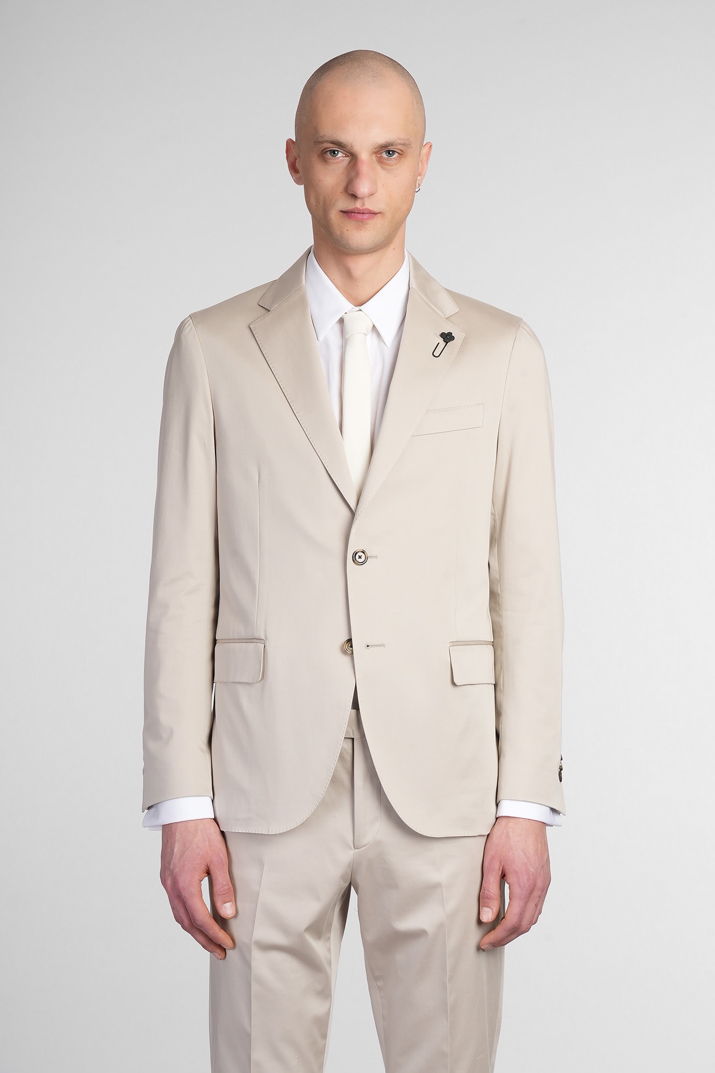 Lardini White Wool Knit Single-breasted Blazer In Beige