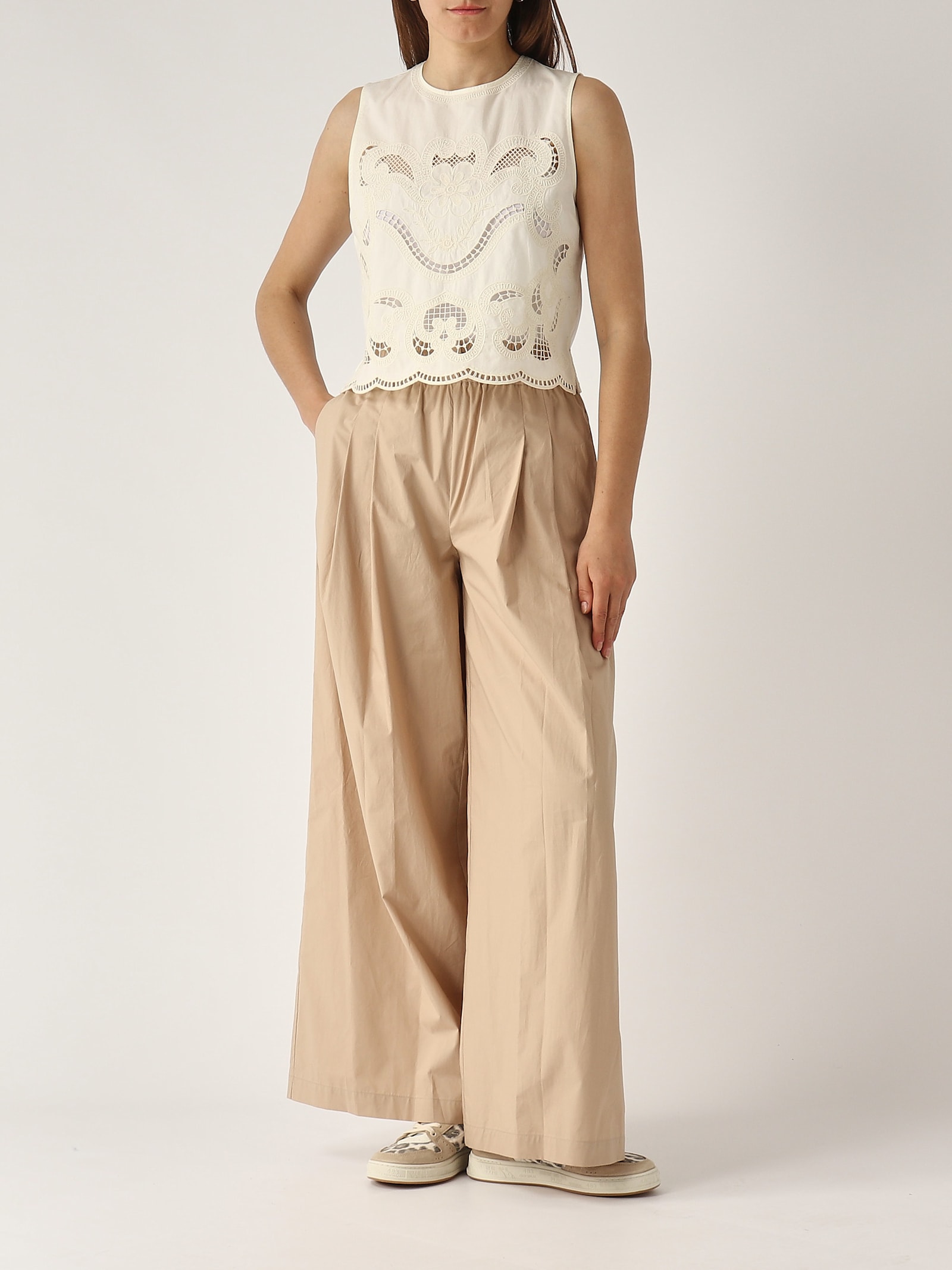 Twinset Cotton Trousers In Corda