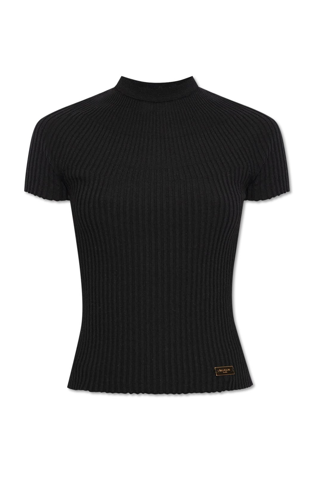 Logo Plaque Short-sleeved Ribbed Knit Top