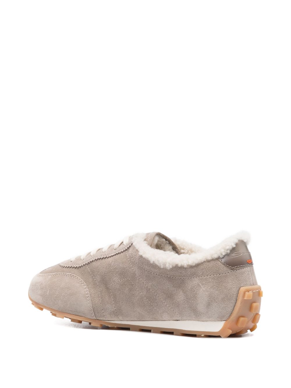Santoni Suede And Shearling Sneakers In Brown