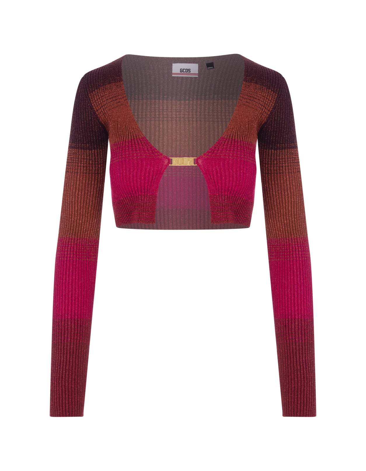 GCDS Crop Cardigan In Multicolored Lurex Knit With Logo Clip