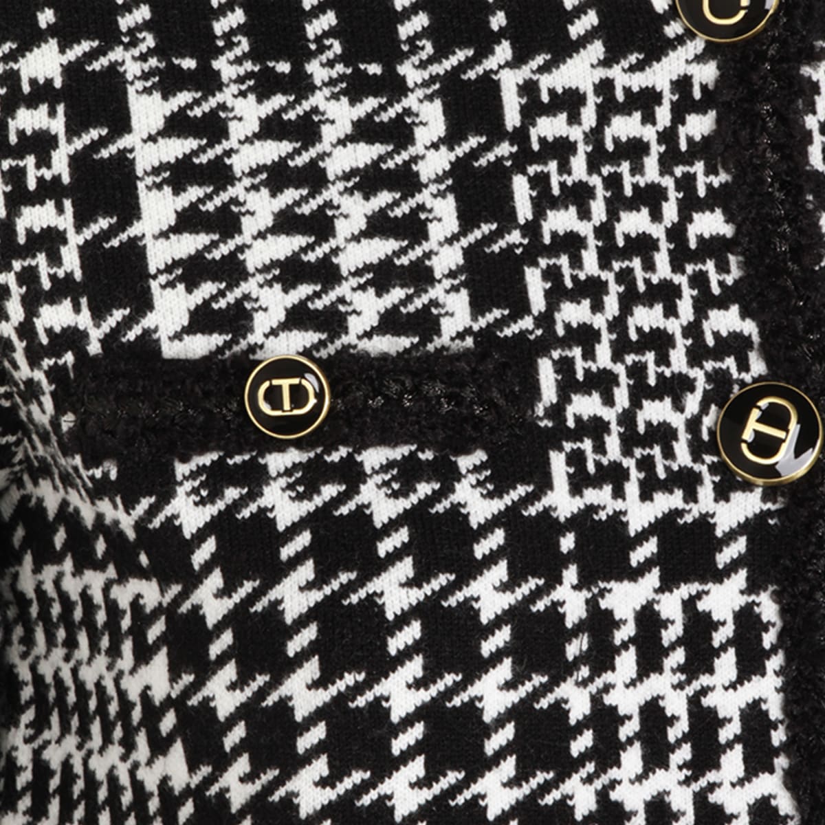Twinset Houndstooth Pattern Jacket With Faux Fur Accents In Black