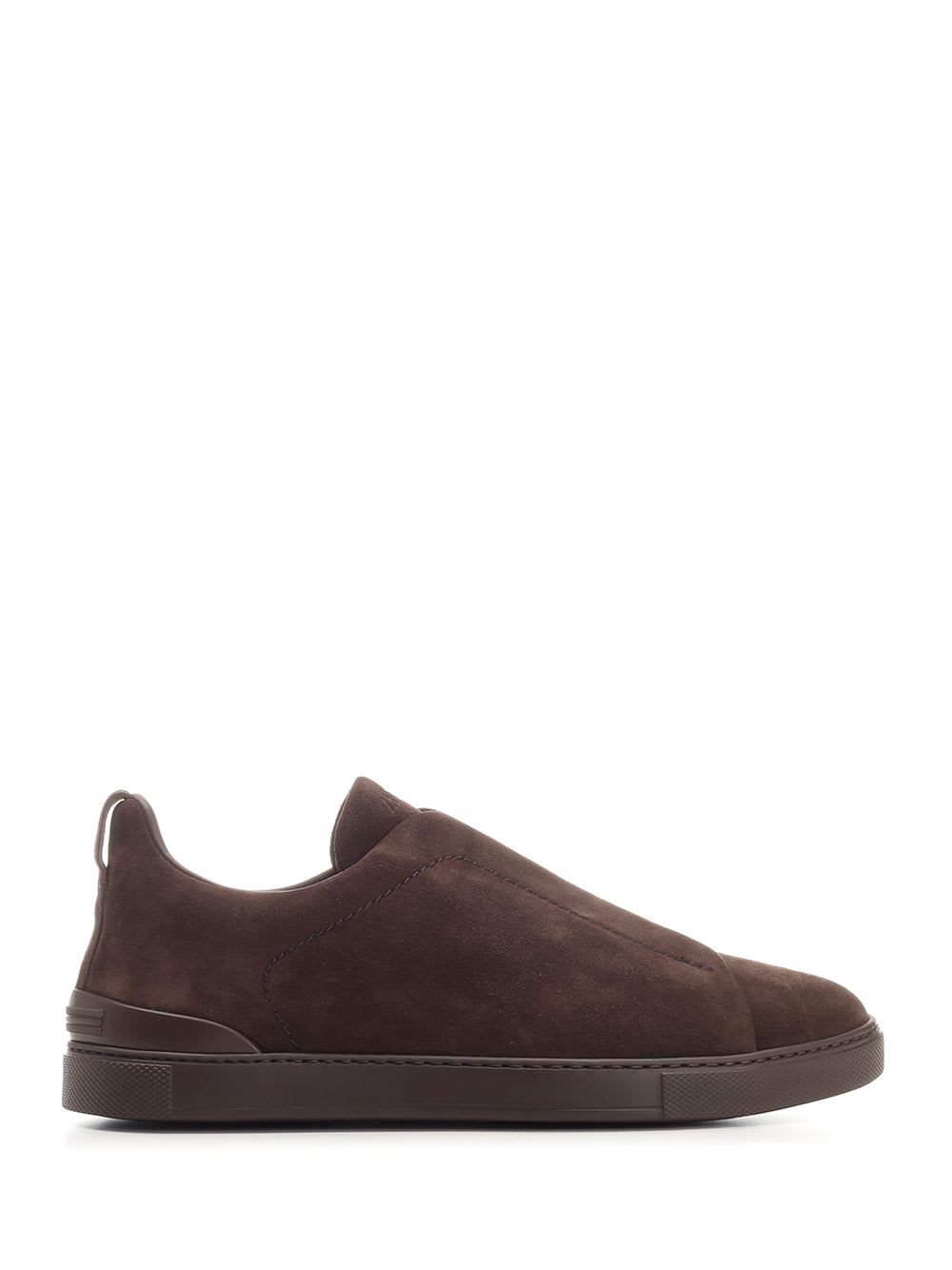 Shop Zegna Triple Stitch Sneakers In Suede Leather In Brown