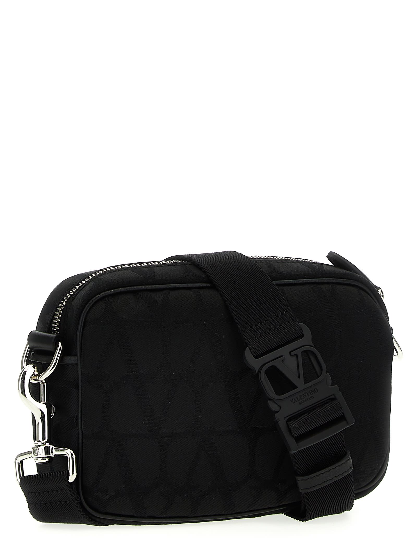 Shop Valentino Garavani Toile Iconographe Shoulder Bag In Black