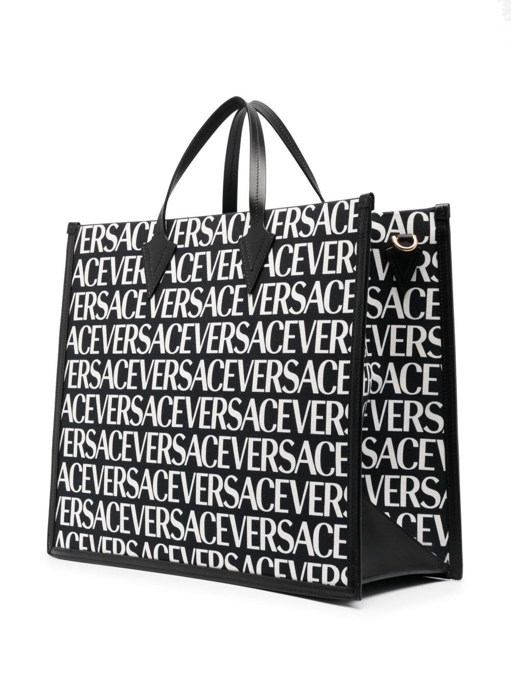 Versace All Over Logo Canvas Tote Bag