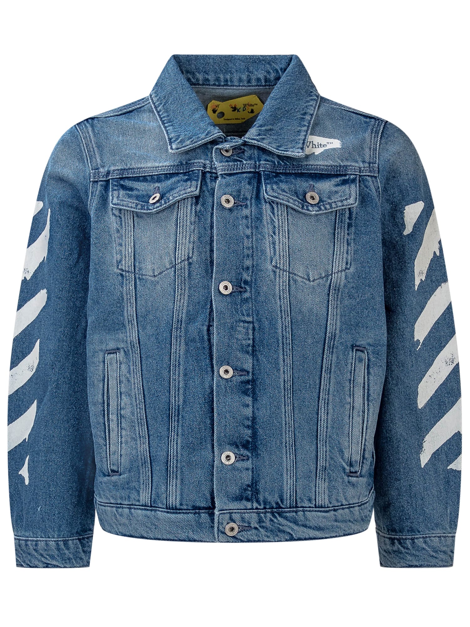 Shop Off-white Paint Graphic Jacket In Navy