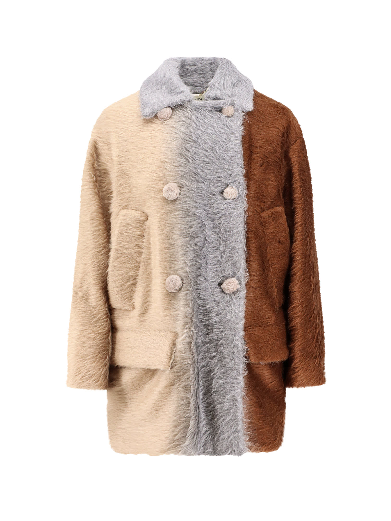 Fendi Alpaca And Wool Double-breasted Coat In Gray