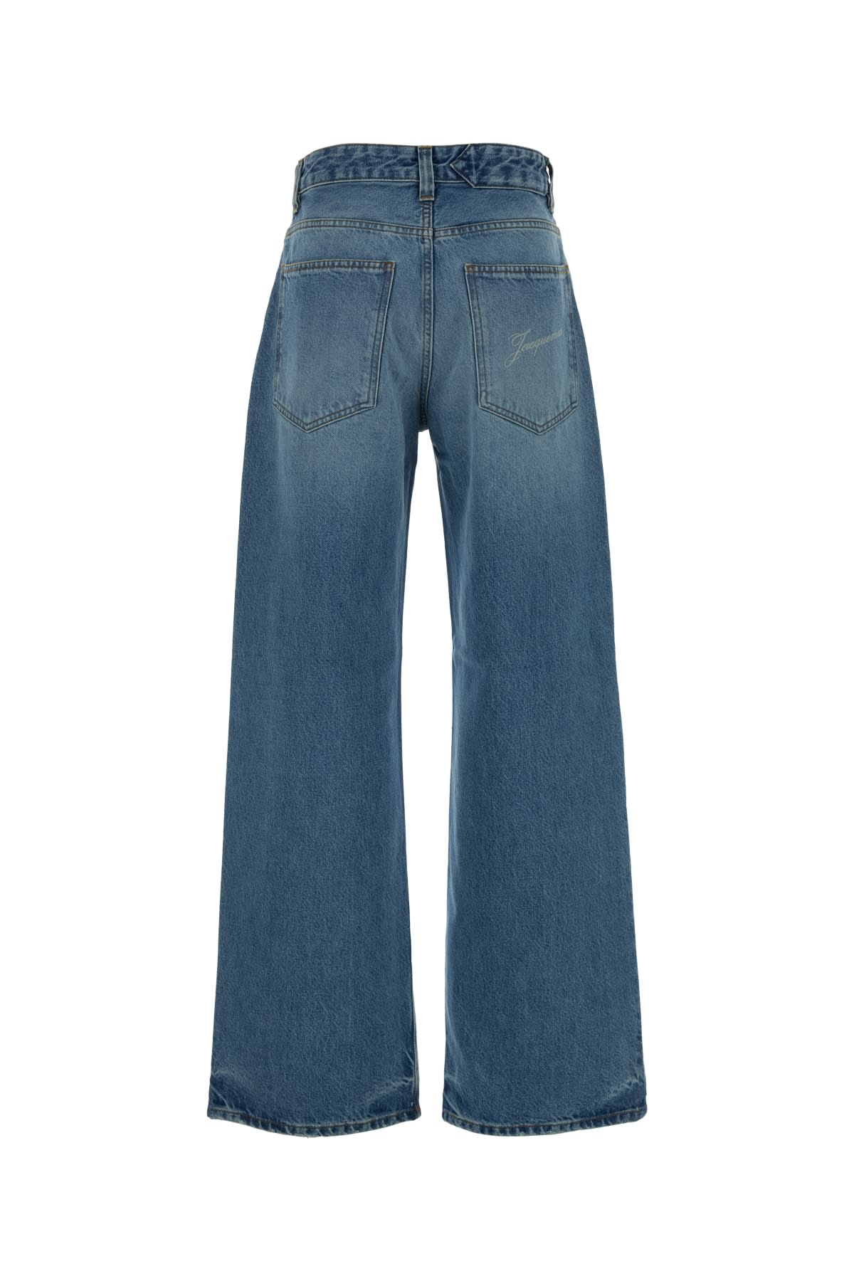 Jacquemus Wide Leg High Rise Jeans With Contrast Stitching In Black