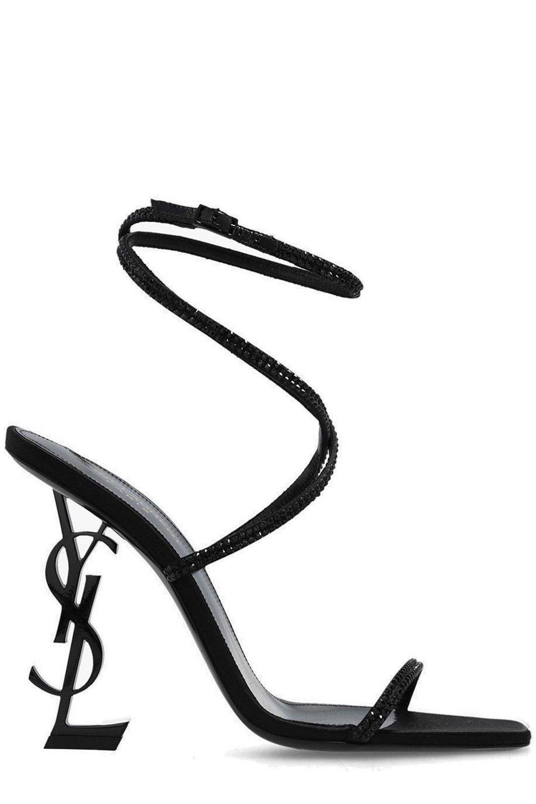 Saint Laurent Opyum Ysl Strass Ankle-strap Sandals In Nero Jet