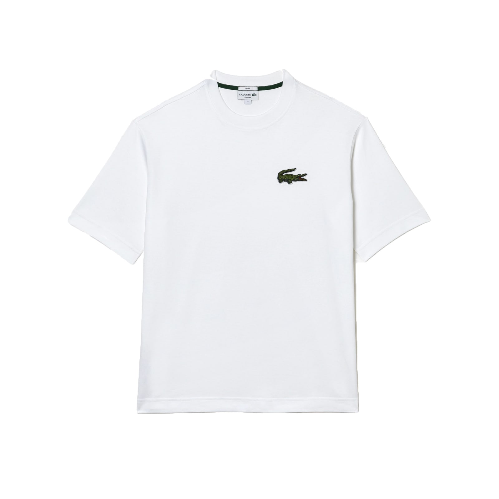 Lacoste T-shirt White Cotton Oversized T-shirt With Big Crocodile Patch.